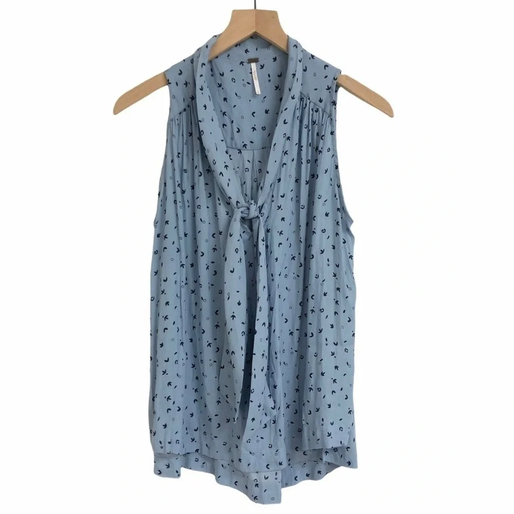 NWOT Free People Light Blue Patterned Top